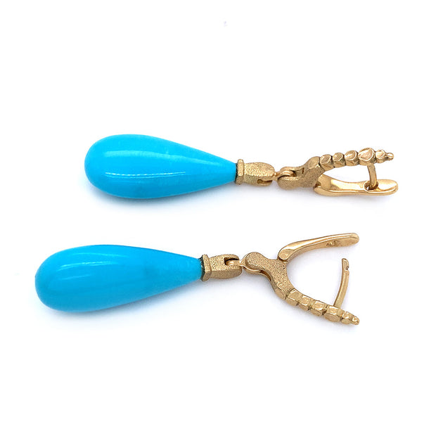 Yellow Gold & Turquoise Drop Earrings - "Sticks & Stones"