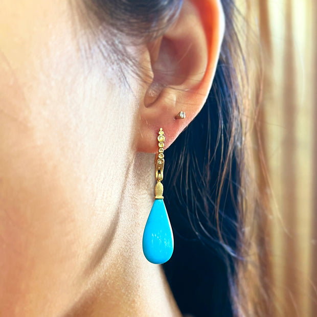 Yellow Gold & Turquoise Drop Earrings - "Sticks & Stones"