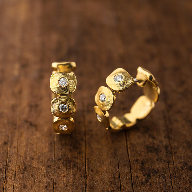 Diamond & Yellow Gold Hoop Earrings -"Dancing Squares"