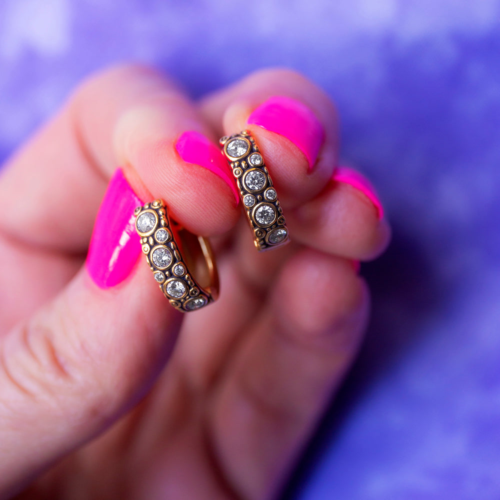 Diamond & Yellow Gold Huggie Earrings - "Oval Hoop"