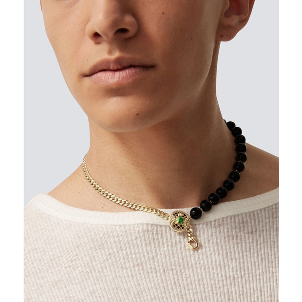 Balmain 18KY Yellow Gold Tsavorite and Onyx Emblem Necklace