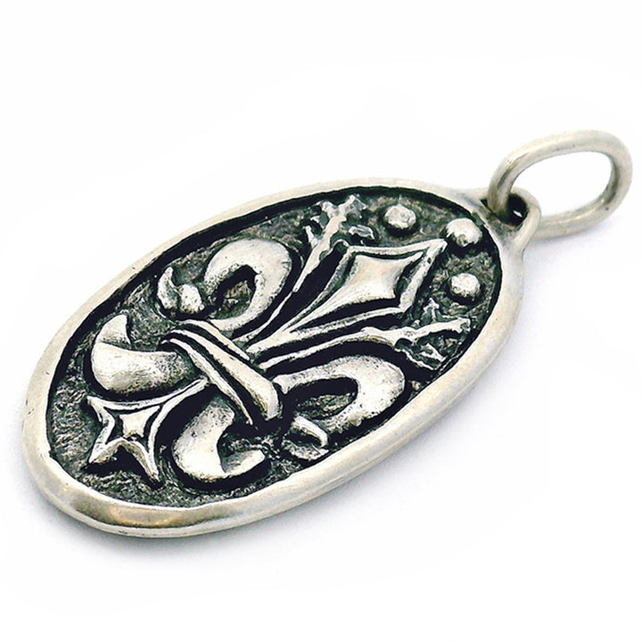 Diamond & Sterling Silver Large Oval Pendant - "Fleur de Lis & North Star"