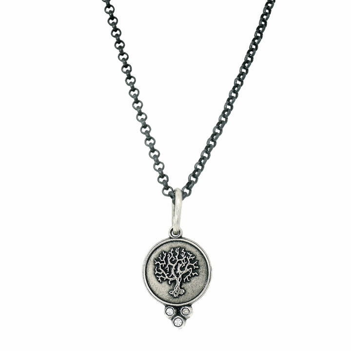 Reversible sterling silver medallion with Italian inscription and diamond drop