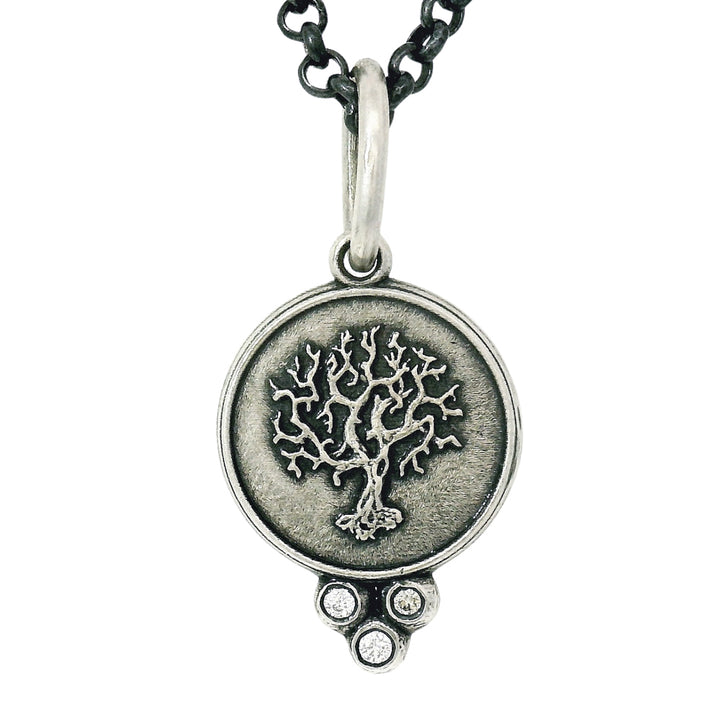 Reversible sterling silver medallion with Italian inscription and diamond drop