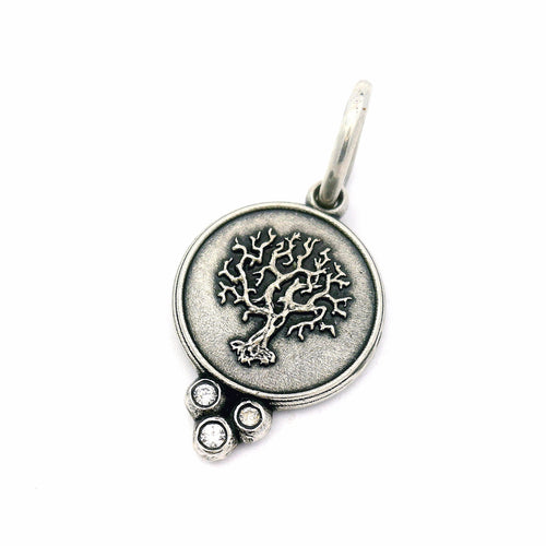 Sterling Silver Tree of Life Pendant with Diamonds - "Amo La Mia Vita"