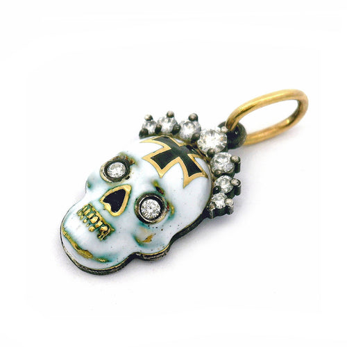Handcrafted Skull Pendant Necklace with Diamond Tiara - "Corona Memento"
