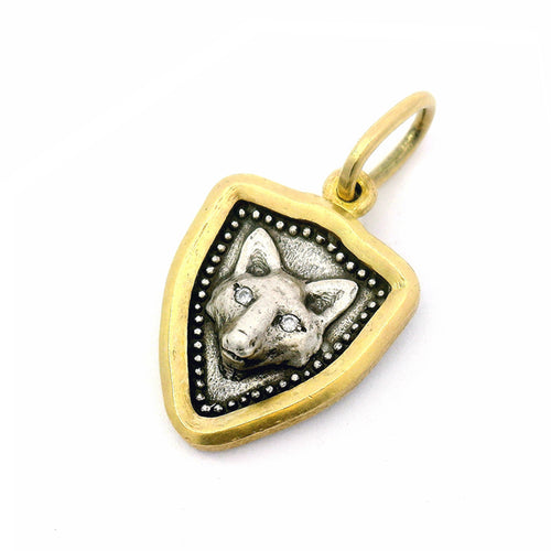 Gold, Silver, and Diamond Pendant - "Baby Fox & Flower"