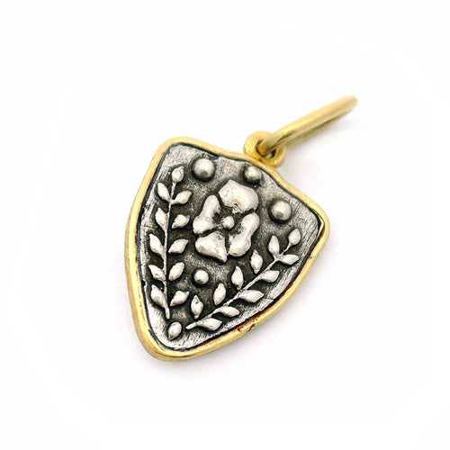 Gold, Silver, and Diamond Pendant - "Baby Fox & Flower"