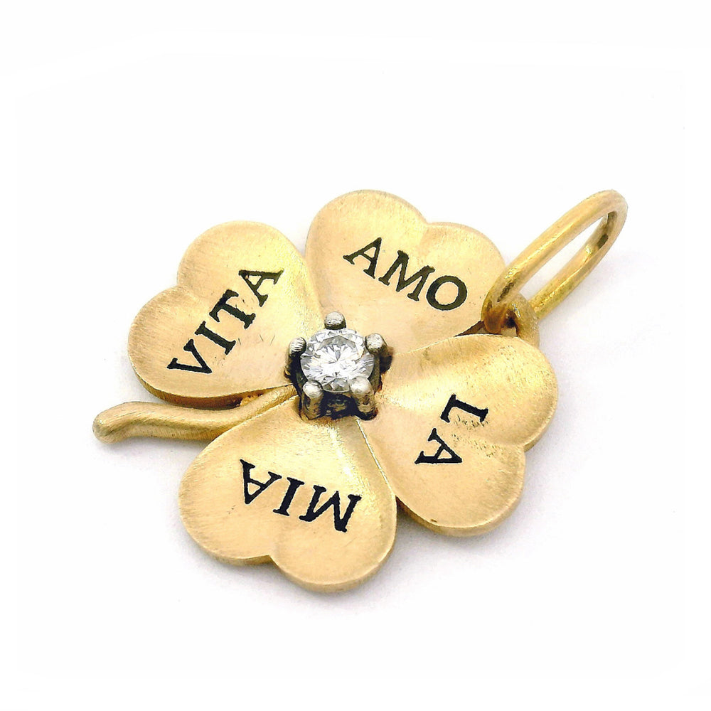 Amor Vitae Clover pendant by Erica Molinari in 14K yellow gold with diamonds