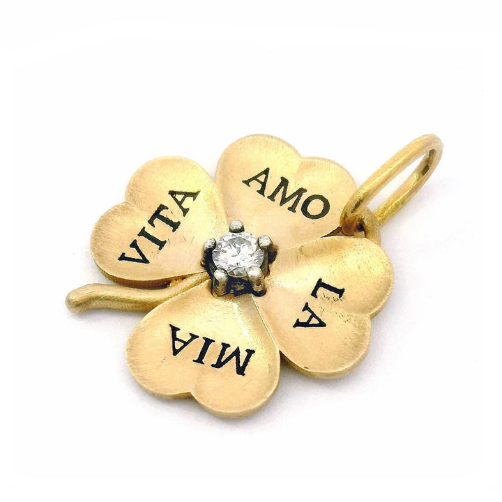Amor Vitae Clover pendant by Erica Molinari in 14K yellow gold with diamonds