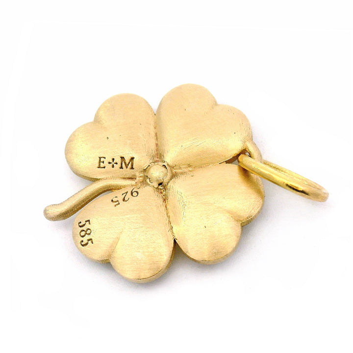 Back of Amor Vitae Clover pendant by Erica Molinari in 14K yellow gold with diamonds