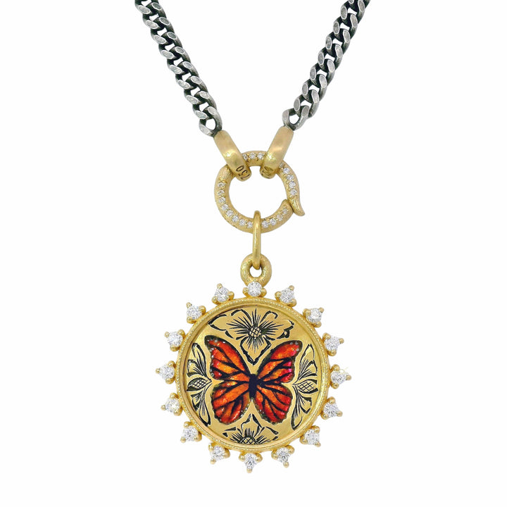 Gold Pendant With Enamel & Diamonds - "Farfalla"