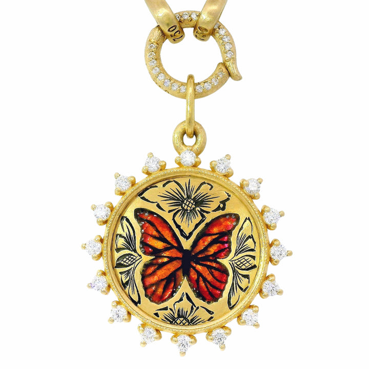 Gold Pendant With Enamel & Diamonds - "Farfalla"