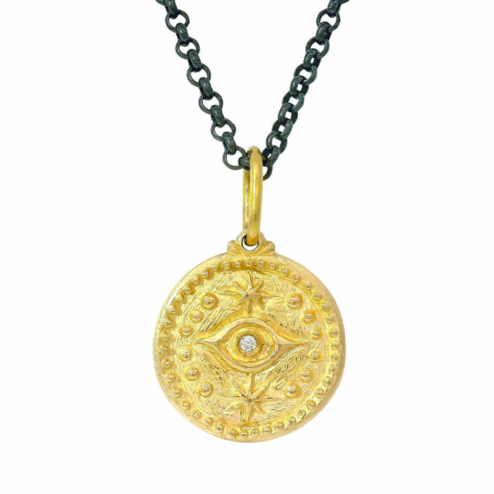 14K Gold Hamsa Hand & Evil Eye Pendant- "Gaze of Protection"