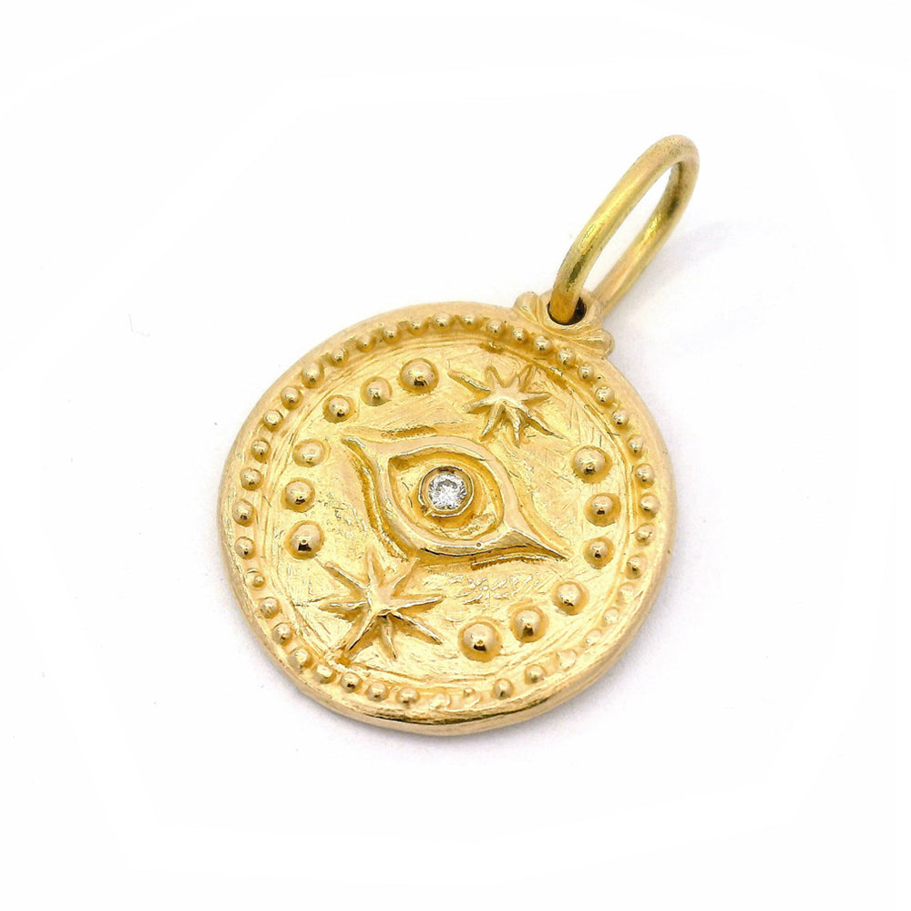 14K Gold Hamsa Hand & Evil Eye Pendant- "Gaze of Protection"