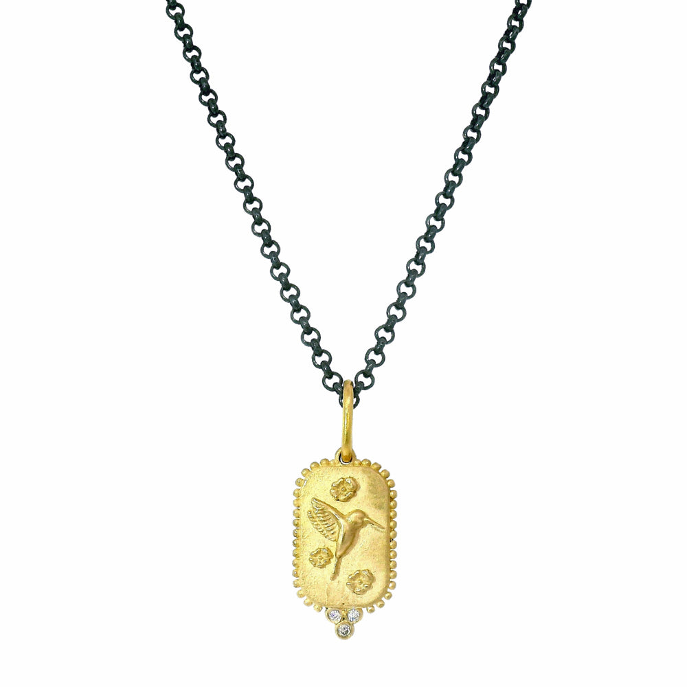 Gold & Diamond Hummingbird Pendant - "Fly Free"