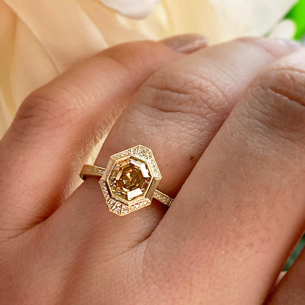 Modified Octagonal Step Cut Diamond Engagement Ring - "Georgia Halo"