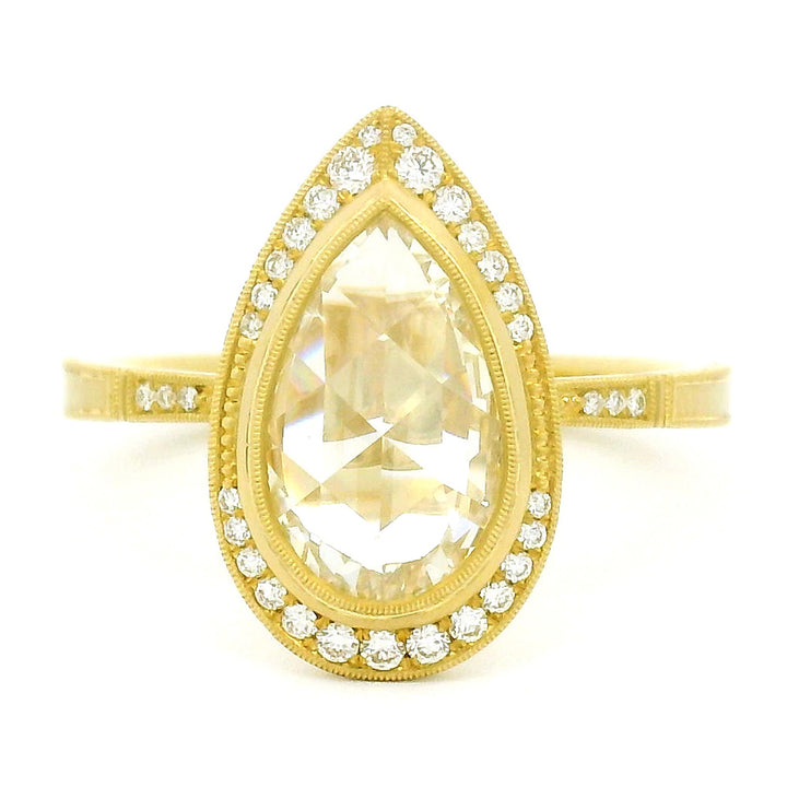 Pear Shaped Rose Cut Diamond Engagement Ring - "Virginia Halo"