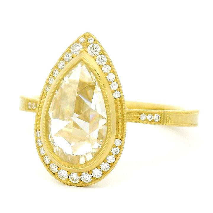 Pear Shaped Rose Cut Diamond Engagement Ring - "Virginia Halo"