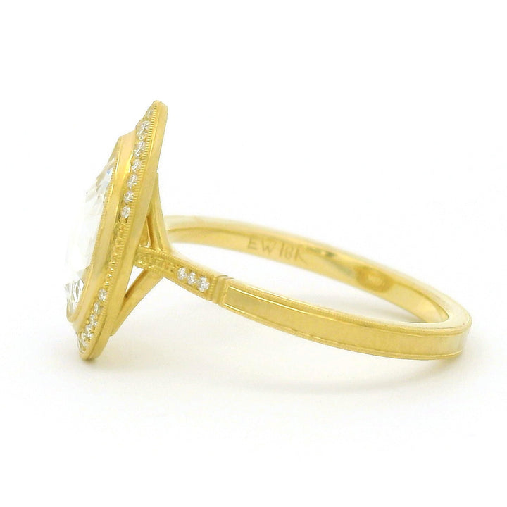 Pear Shaped Rose Cut Diamond Engagement Ring - "Virginia Halo"