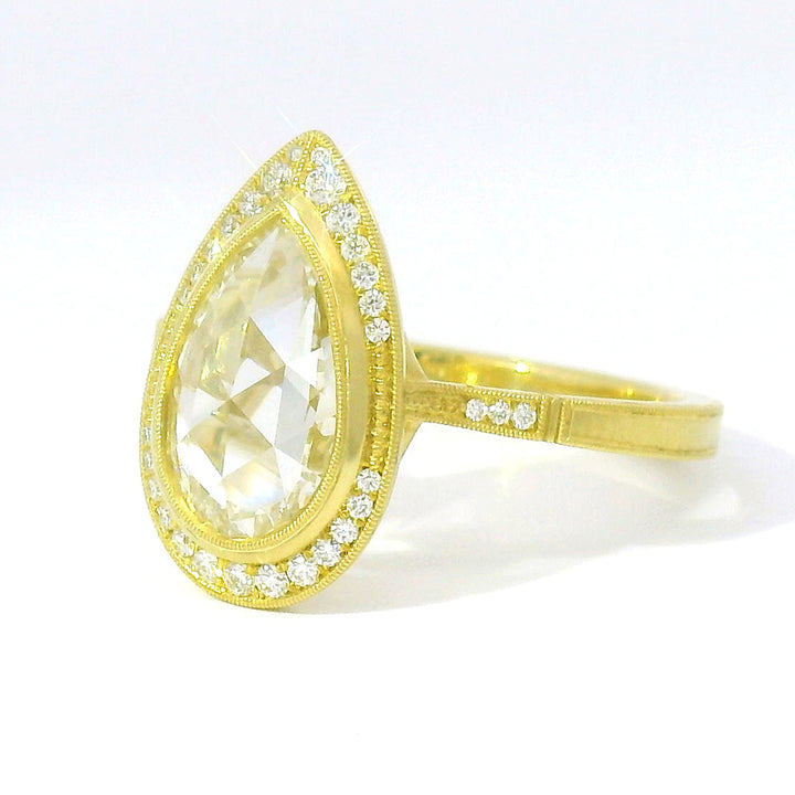 Pear Shaped Rose Cut Diamond Engagement Ring - "Virginia Halo"