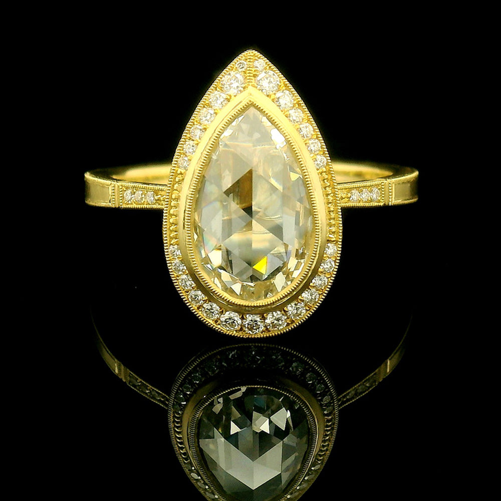 Pear Shaped Rose Cut Diamond Engagement Ring - "Virginia Halo"