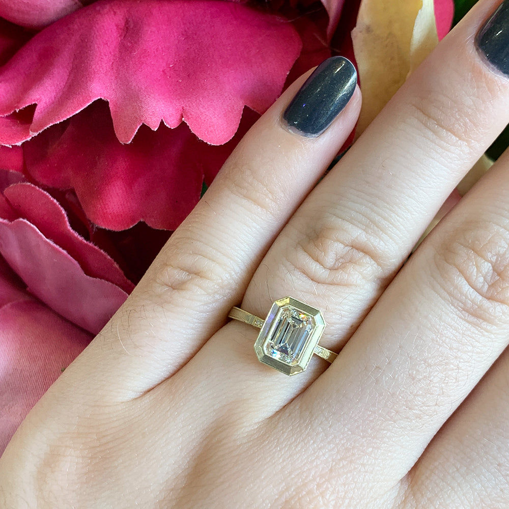 Emerald Cut Diamond Engagement Ring - "Mariana Bezel"