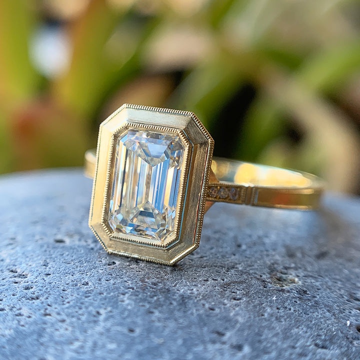 Emerald Cut Diamond Engagement Ring - "Mariana Bezel"