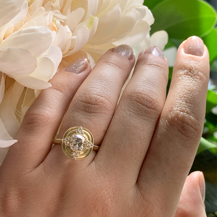 Old Mine Cut Diamond Engagement Ring - "Thea Halo"