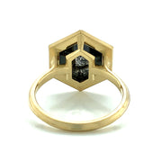 Hexagon Salt and Pepper Diamond Ring - "Agatha Halo"