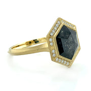 Hexagon Salt and Pepper Diamond Ring - "Agatha Halo"