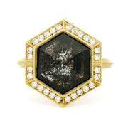 Hexagon Salt & Pepper Diamond Ring - "Agatha Halo"