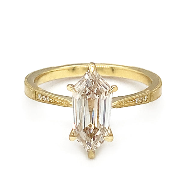 Shield-Shaped Step Cut Light Brown Diamond Ring - "Lena Solitaire"