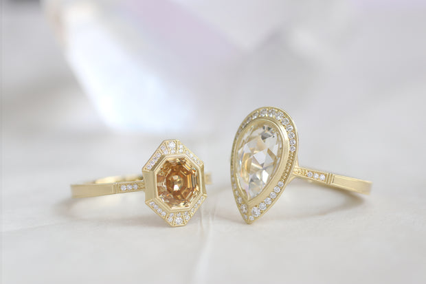 Pear Shaped Rose Cut Diamond Engagement Ring - "Virginia Halo"