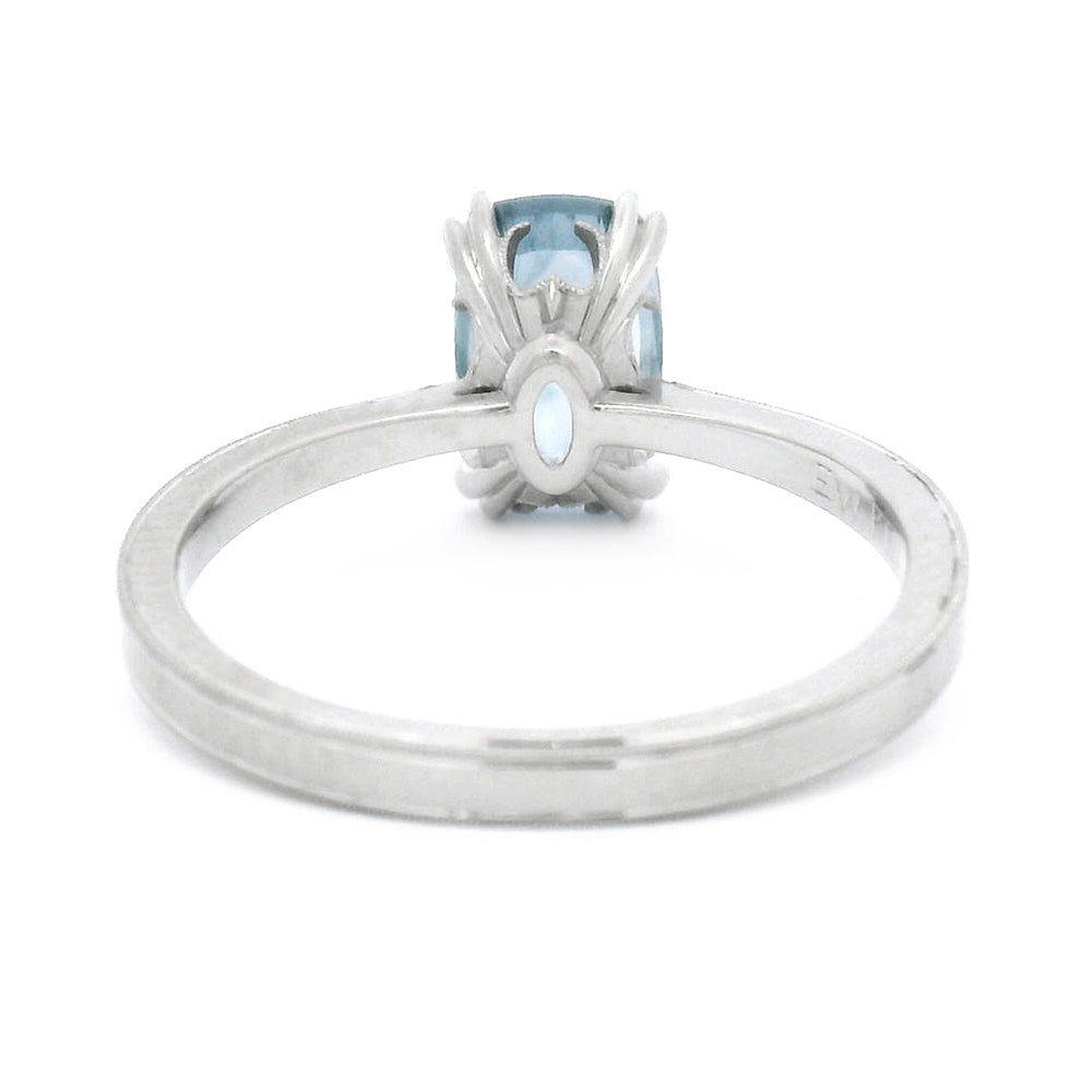 Platinum & Cushion Montana Sapphire Solitaire Ring - "Laurel Cathedral"