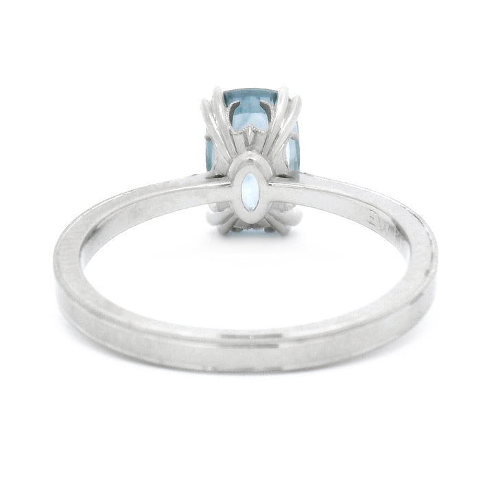Platinum & Cushion Montana Sapphire Solitaire Ring - "Laurel Cathedral"