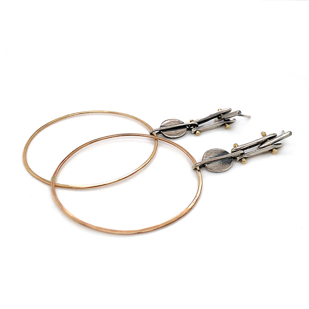 Yellow Gold & Sterling Silver Hoop Earrings - "Desert Deco"