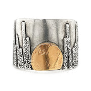 Yellow Gold & Sterling Silver Ring - "Moonrise Cigar Band"