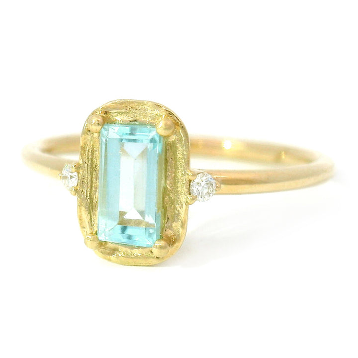Aquamarine & Diamond Yellow Gold Ring - "Seamist Blue"