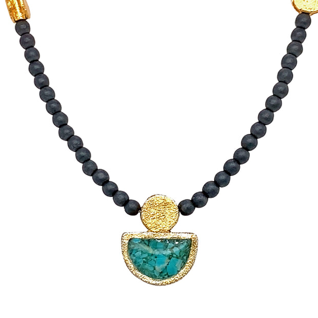 Sterling Silver, Gold Vermeil & Turquoise Necklace - "Encapsulated Sky"