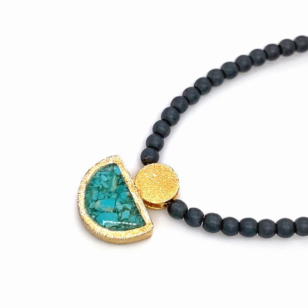 Sterling Silver, Gold Vermeil & Turquoise Necklace - "Encapsulated Sky"