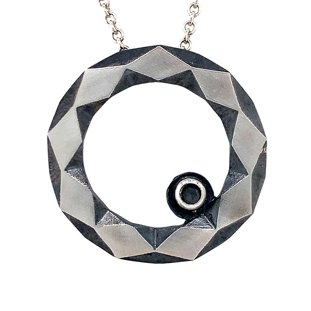 Sterling Silver & Black Diamond Geometric Pendant - "Gateway"