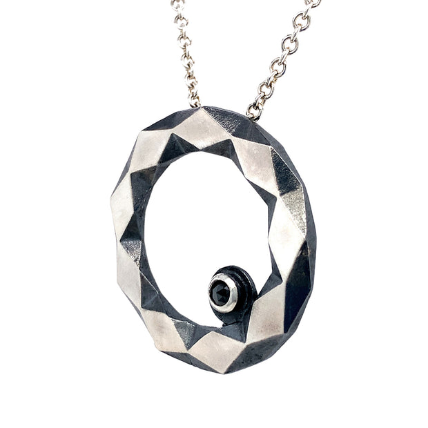 Sterling Silver & Black Diamond Geometric Pendant - "Gateway"