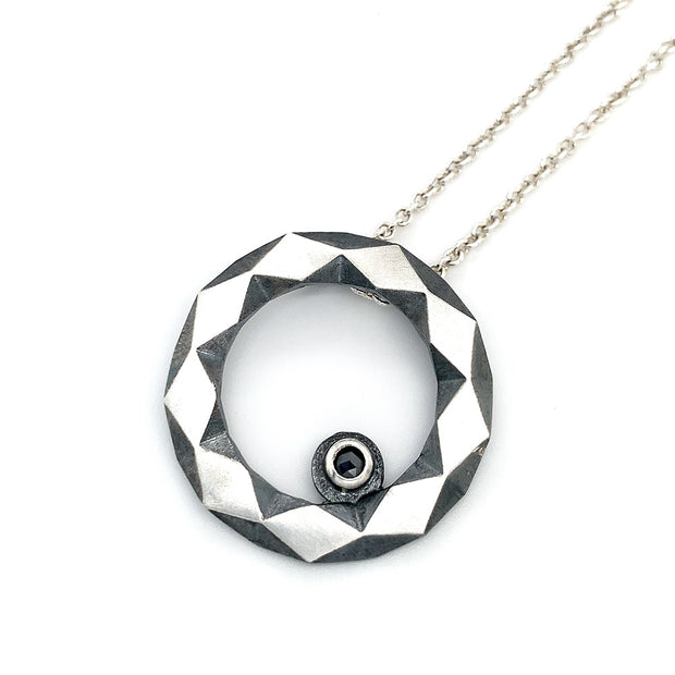 Sterling Silver & Black Diamond Geometric Pendant - "Gateway"