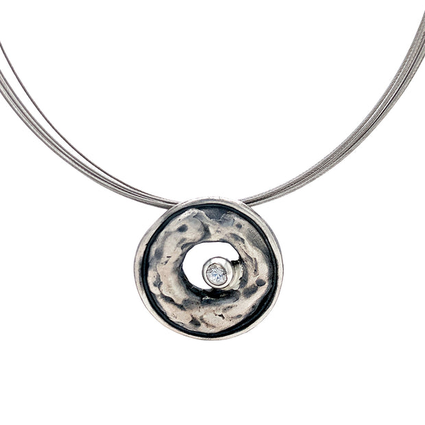 Sterling Silver & White Sapphire Circle Pendant - "Ice Age"