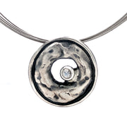 Sterling Silver & White Sapphire Circle Pendant - "Ice Age"