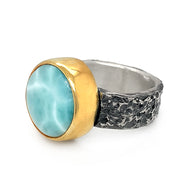 One-of-a-Kind Silver & Gold Vermeil Larimar Ring - "Poolside Reflections"