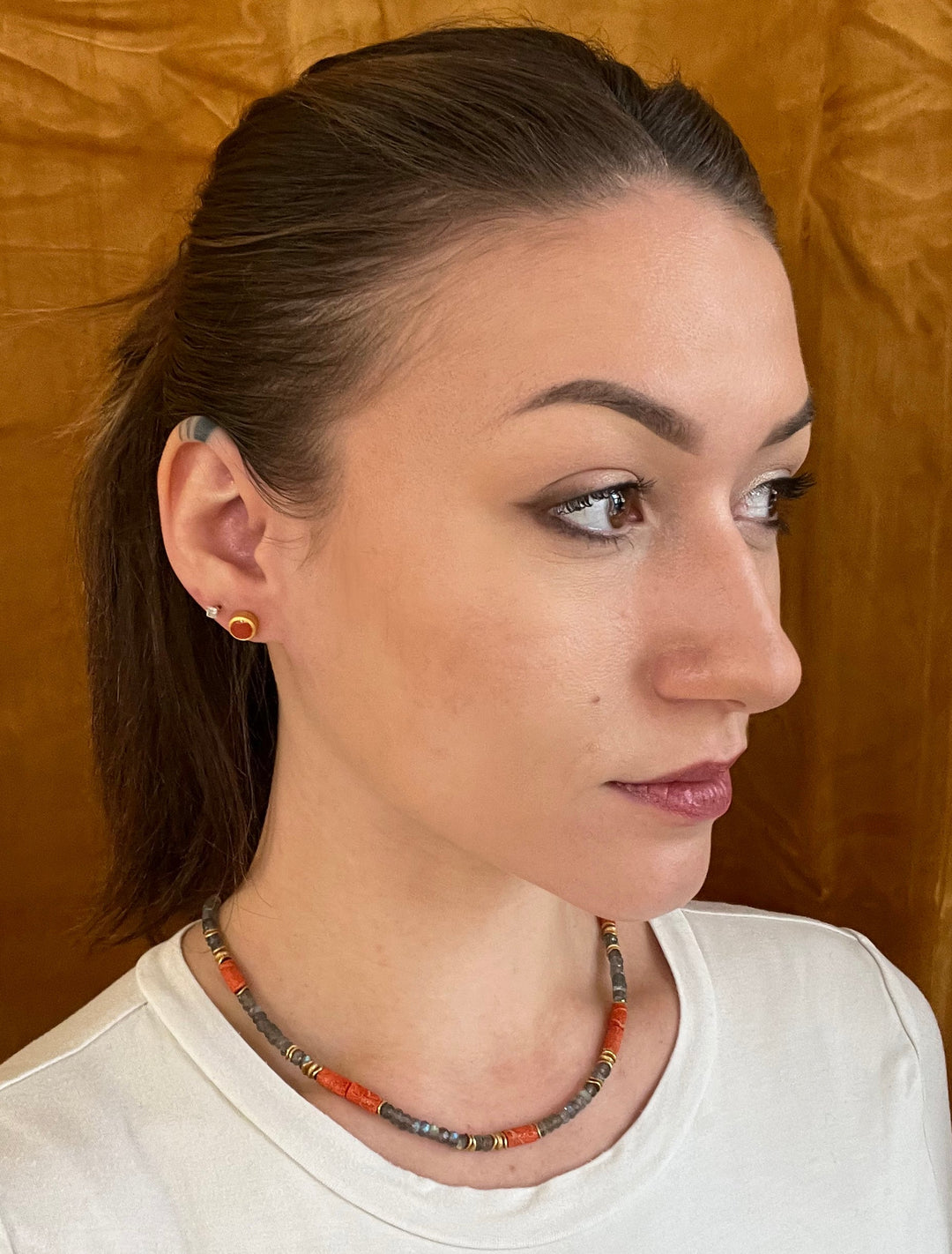 Gold Vermeil & Carnelian Stud Earrings - "Orange"