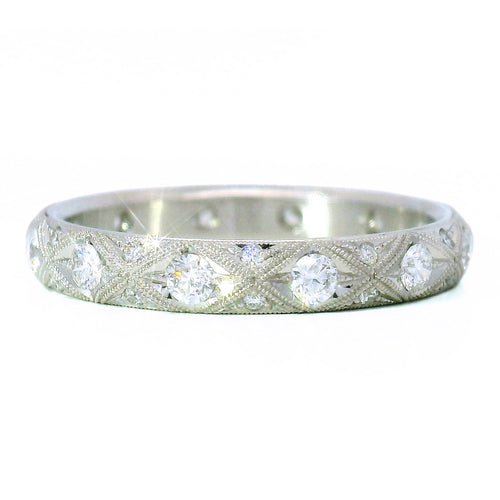 Platinum Diamond Eternity Ring with Milgrain Detail – “Serpentis”