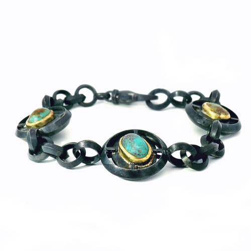 Sterling Silver Turquoise Bracelet - "Three Rounds"